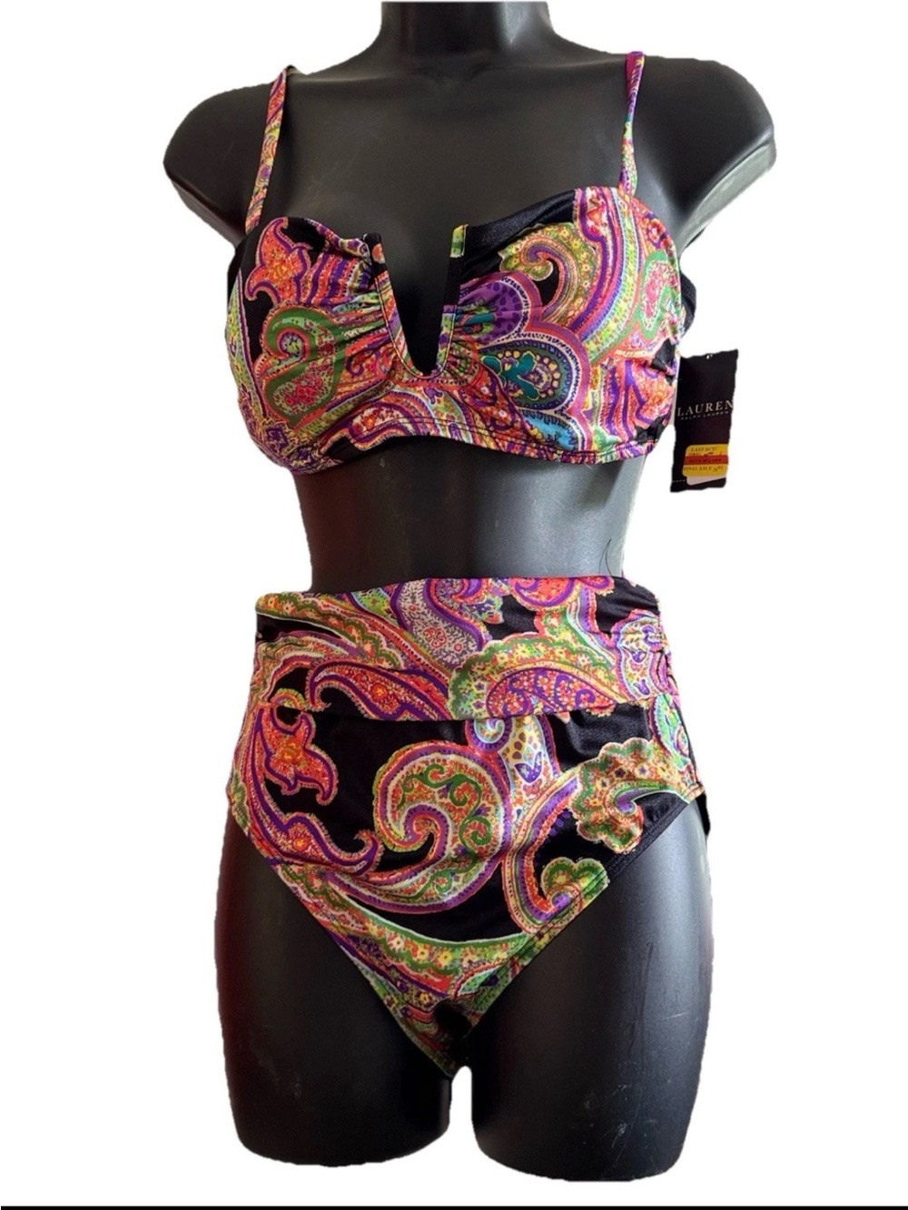 Lauren Ralph Lauren Black Multicolor Paisley High-Waist Bikini